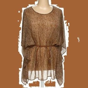 Brown Snakeskin Print Sheer Popover Blouse